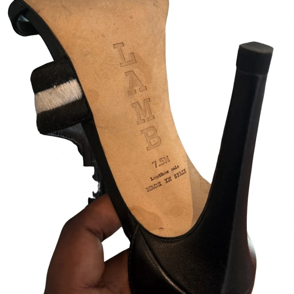 L.A.M.B. Black and Yellow Strappy Heels - Picture 3 of 4